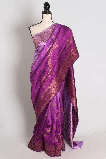 Siya : Mauve and Purple Ombre Raw Silk Handloom Banarasi Saree | Silk Mark image 0