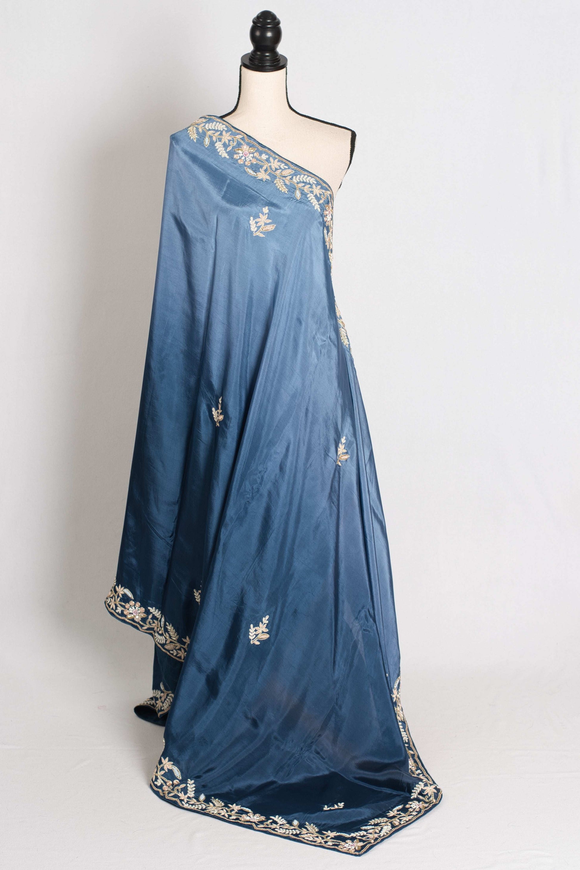 Aanya : Hand Embroidered Zardozi Party Wear Saree in Shades of Blue image 1