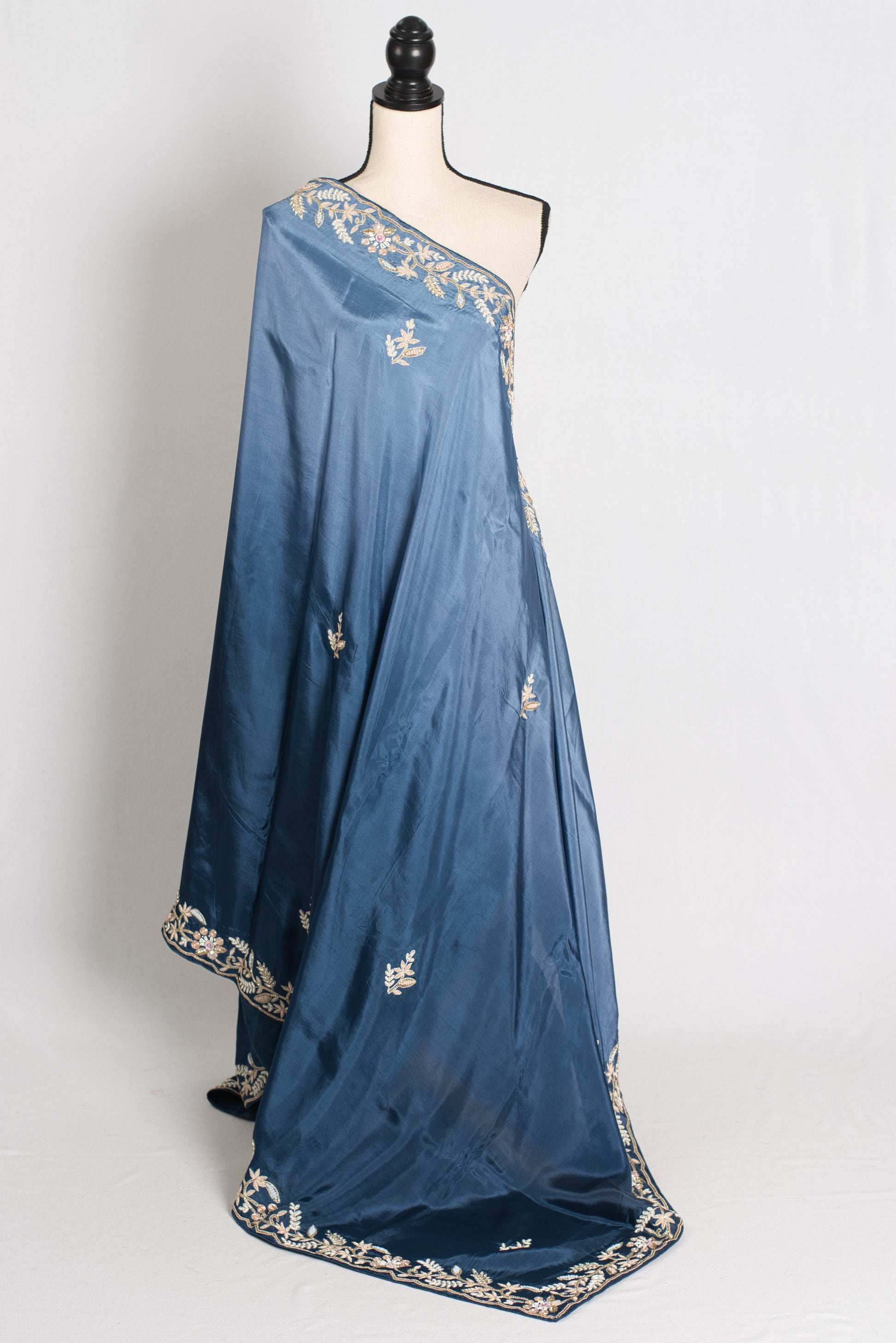 Aanya : Hand Embroidered Zardozi Party Wear Saree in Shades of Blue image 1