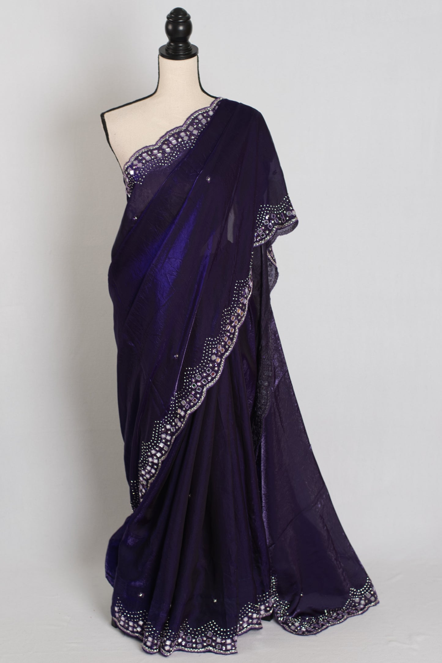 Aarohi : Purple Mirror Embroidery Soft Glass Tissue Partywear Saree image 0