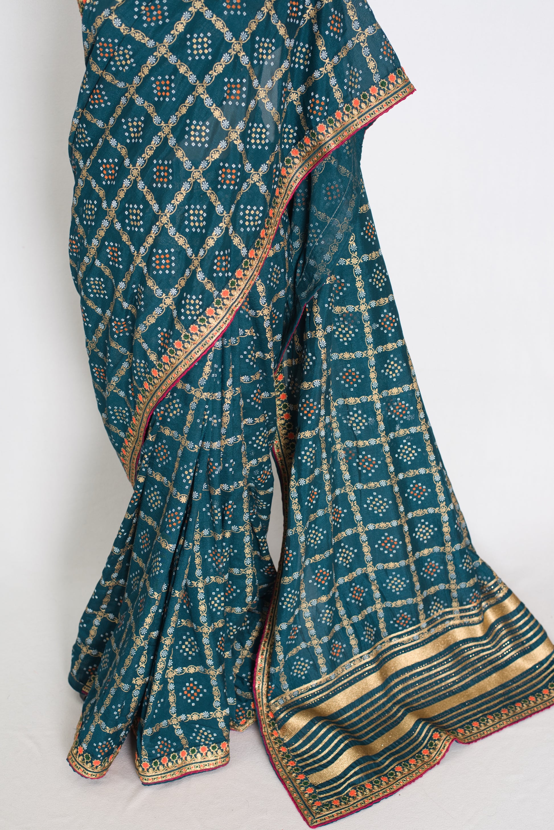 Gini | Greenish Blue Gharchola Saree| Budget-Friendly Lightweight Festive Wear image 6
