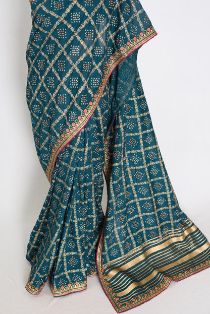 Gini | Greenish Blue Gharchola Saree| Budget-Friendly Lightweight Festive Wear image 6