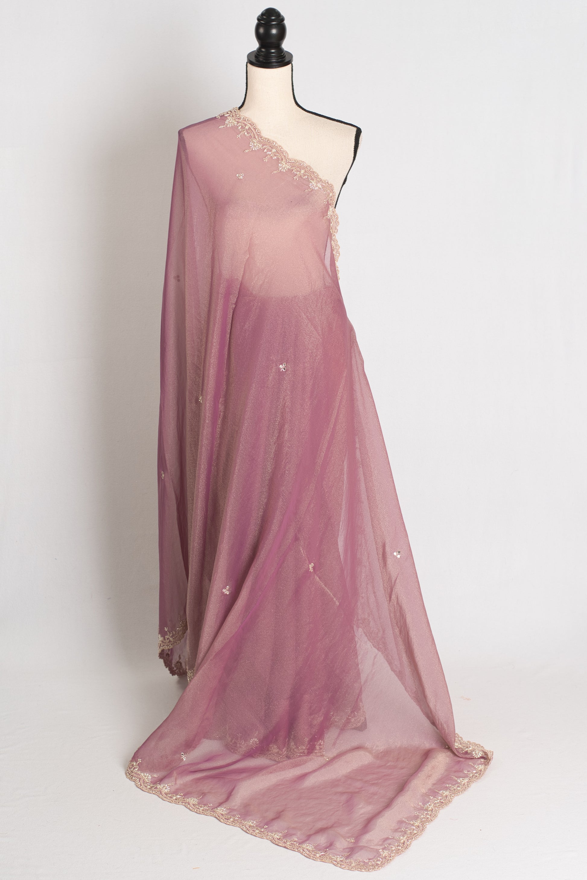 Fariha : Hand Embroidery Soft Tissue Party Wear Saree in Onion Pink image 1