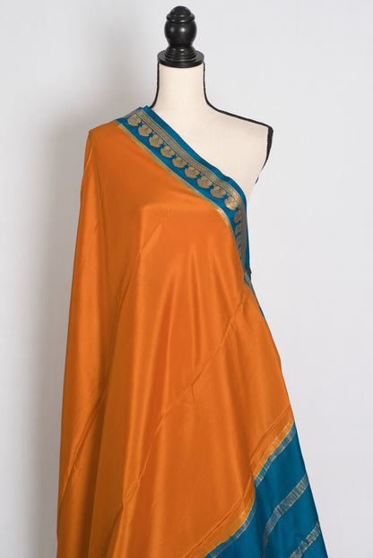 Nandini Orange and Turquoise Pure Mysore Silk Crepe Saree with 36 Size Blouse image 3