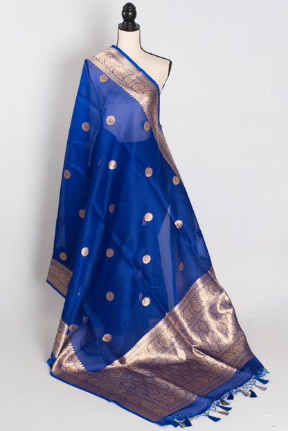 Kalpana : Royal Blue and Gold Chand Sitara Kora Organza Banarasi Saree image 1