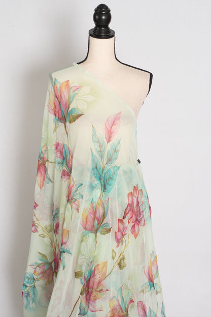Ila : Sea Green Floral Printed Chiffon Saree – Budget-Friendly Summer Drape image 3