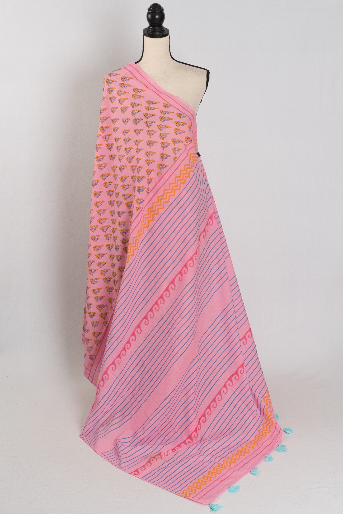 Sia: Pink Contemporary Fish Motif Mulmul Cotton Saree | Artistic Daily Wear image 1