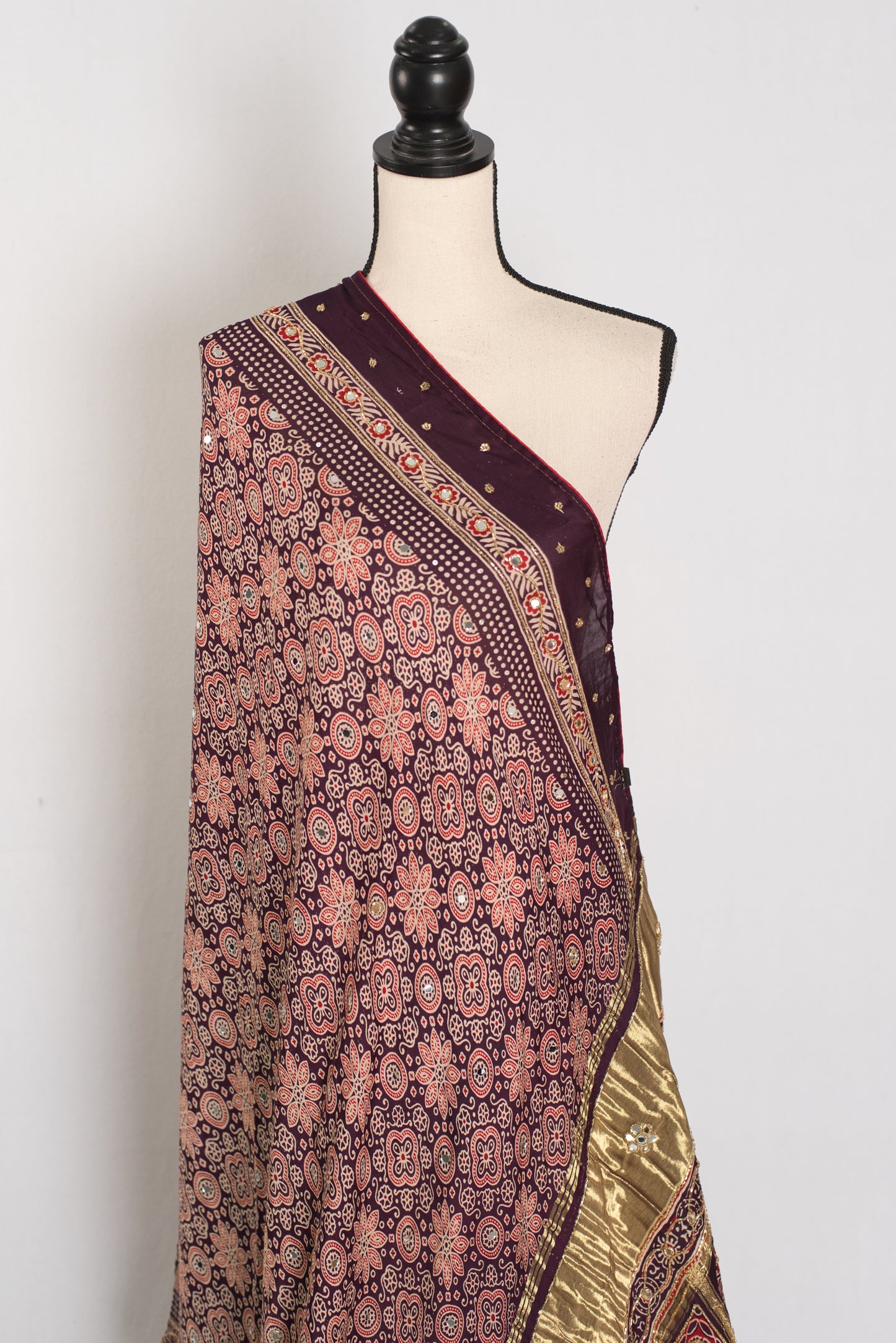 Sarah: Deep Purple Ajrakh Modal Silk Saree | Mirror & Cut Dana Work image 4