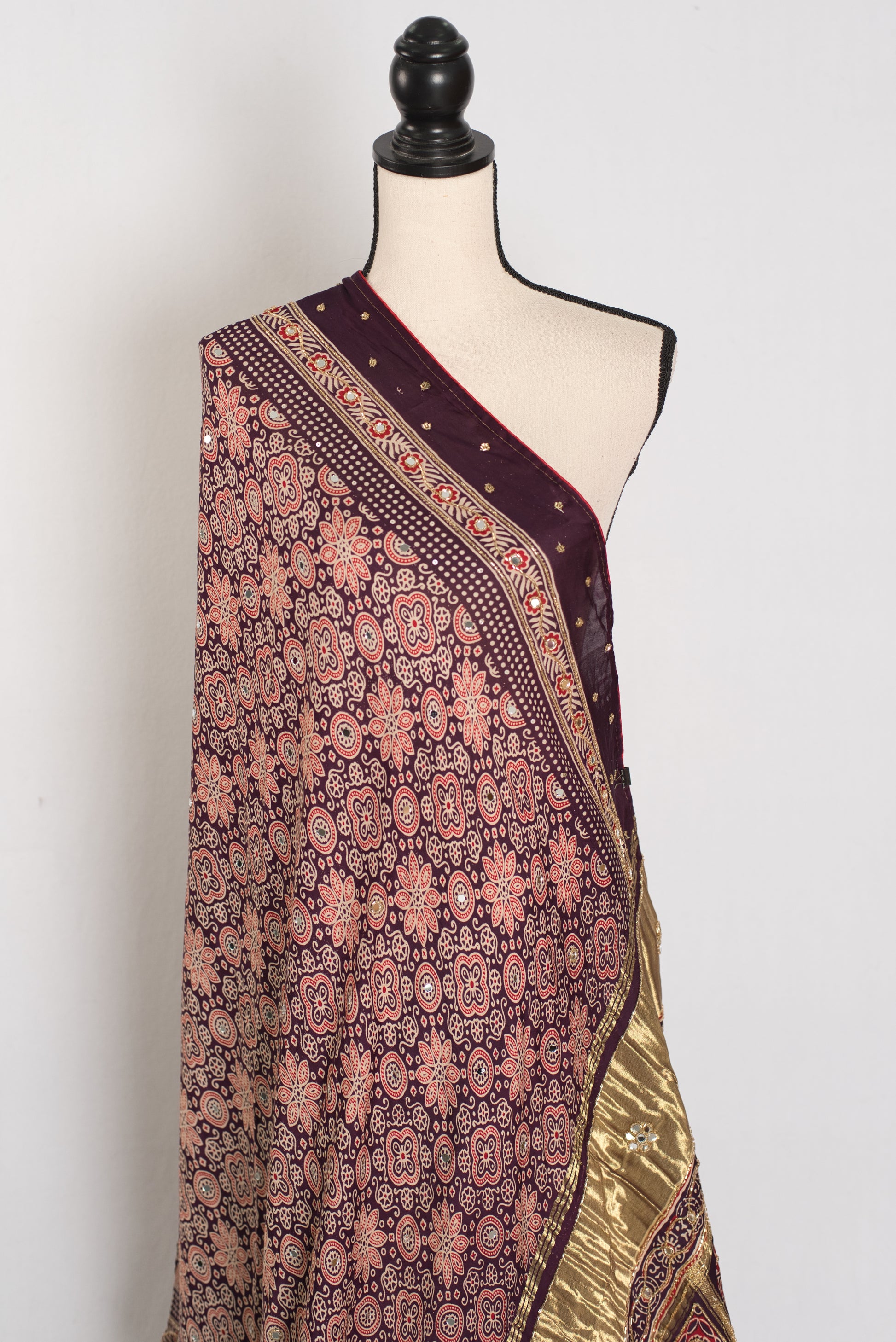 Sarah: Deep Purple Ajrakh Modal Silk Saree | Mirror & Cut Dana Work image 4