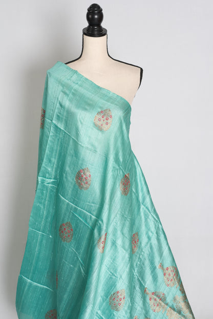 Disha : Mint Green Raw Silk Banarasi Saree | Silk Mark Certified image 4
