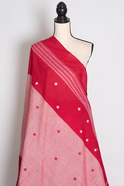 Rashi: Red and Pink Dhaniakhali Soft Cotton Bengali Traditional Saree image 4