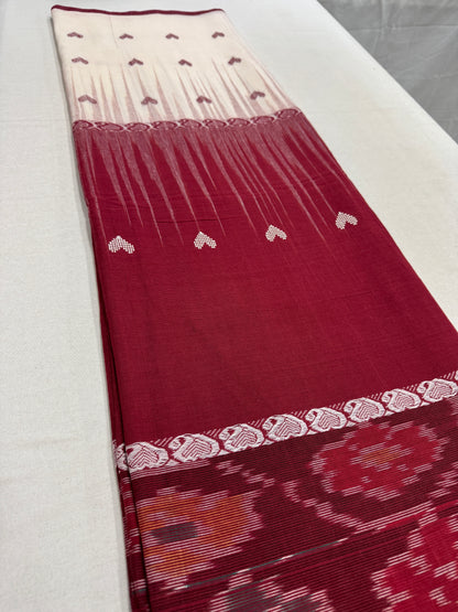 Pritha : Beige and Maroon Dhaniakhali Soft Cotton Saree with Kotki Border image 4