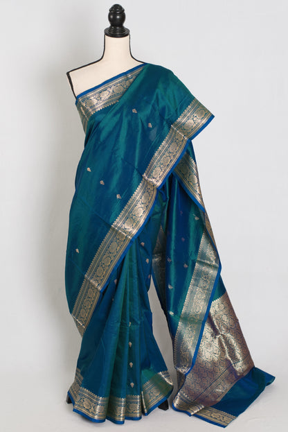 Mayuri | Peacock Blue Pure Katan Silk Banarasi Saree | Silk Mark Certified image 0