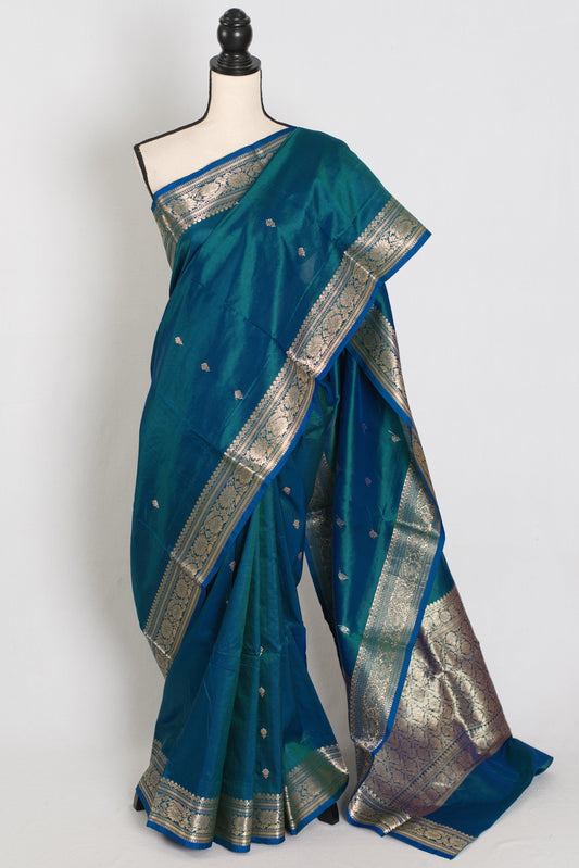 Mayuri | Peacock Blue Pure Katan Silk Banarasi Saree | Silk Mark Certified image 0