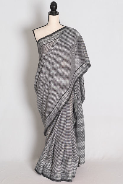 Mritika: Black and White Gamcha Checks Soft Cotton Dhaniakhali Saree image 0
