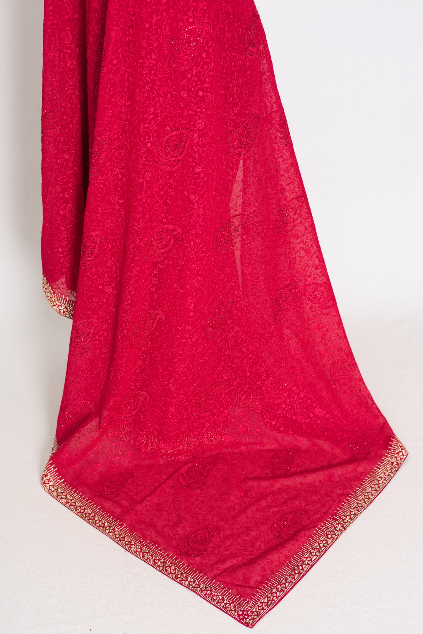 Reeva | Rosy Pink Georgette Kashmiri Embroidery Saree| Cocktail Partywear image 3