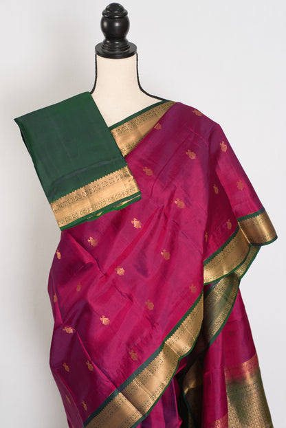 Kanta: Magenta & Bottle Green Kanjivaram Silk Saree | Silk Mark image 2