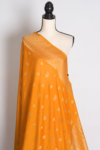 Harini: Turmeric Yellow Semi Georgette Banarasi Saree with 40 Size Blouse image 5