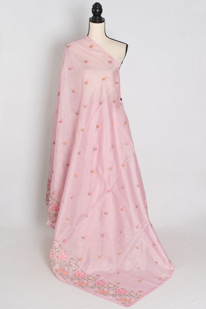 Priya | Baby Pink Blended Kota Silk Saree | Floral Cross Stitch Embroidery image 1
