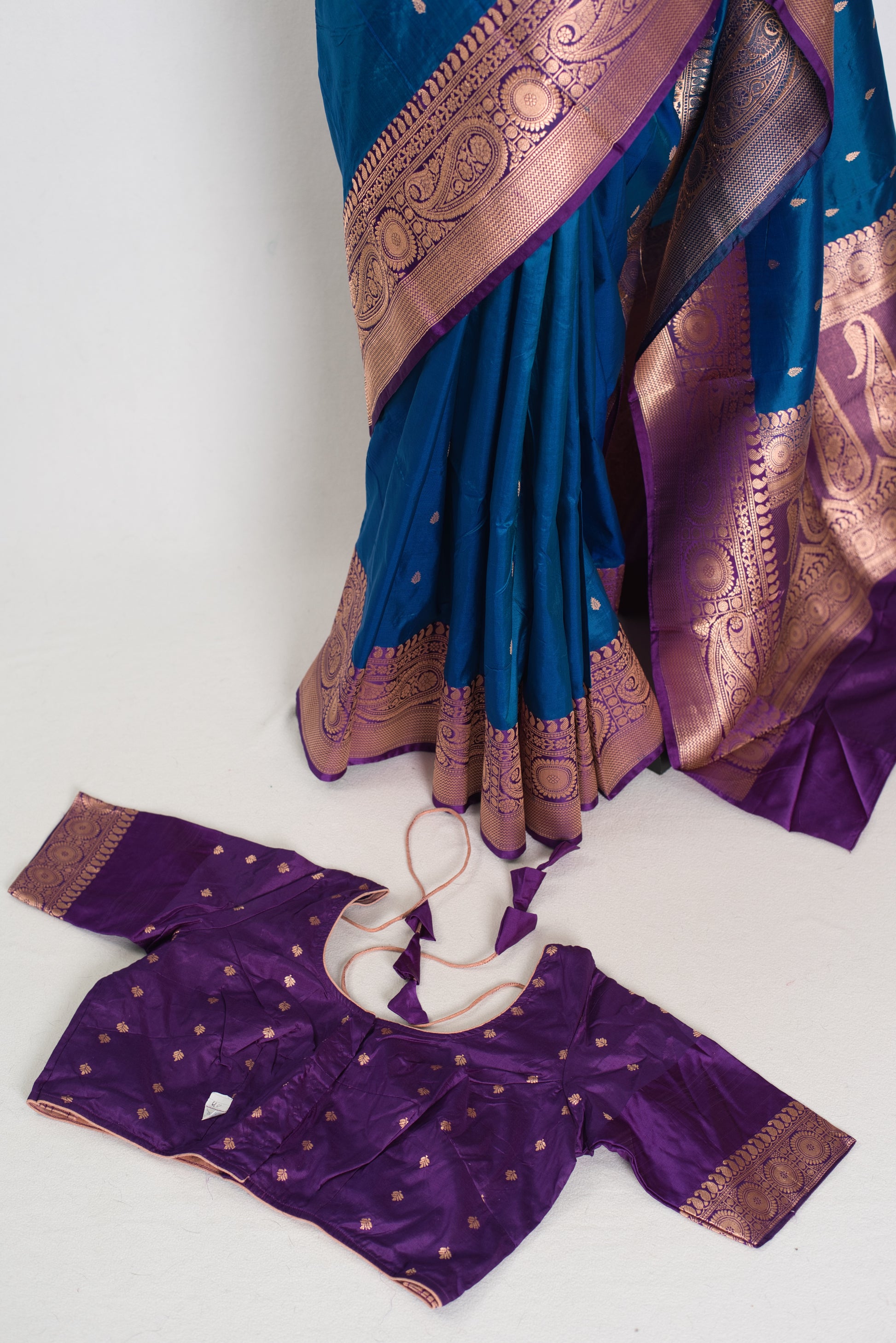 Mahi | Royal Blue Pure Katan Silk Banarasi Saree with 40 Size Stitched Blouse image 1