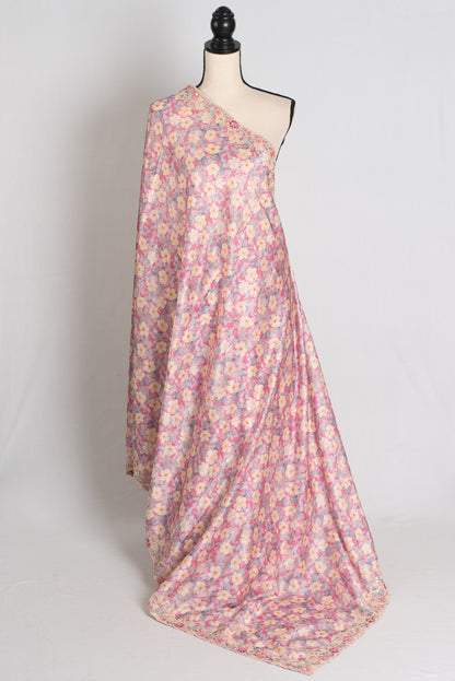 Fiza : Pink Semi Satin Party Wear Saree with Floral Prints and Embroidery image 1