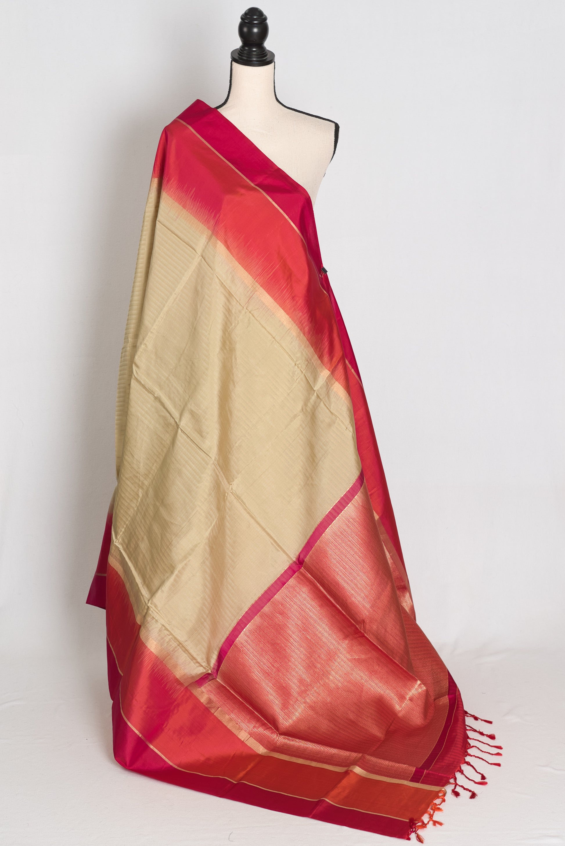 Sree : Clay Brown, Orange, and Red Wide Border Lightweight Kanjivaram Silk Saree image 1