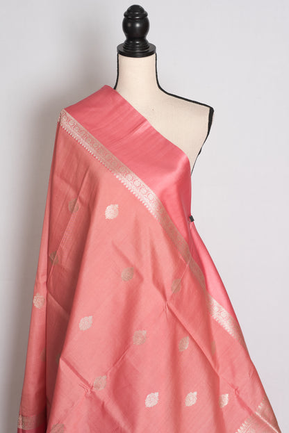 Anisha : Pastel Pink Tussar Silk Banarasi Saree with 36 Size Blouse image 6