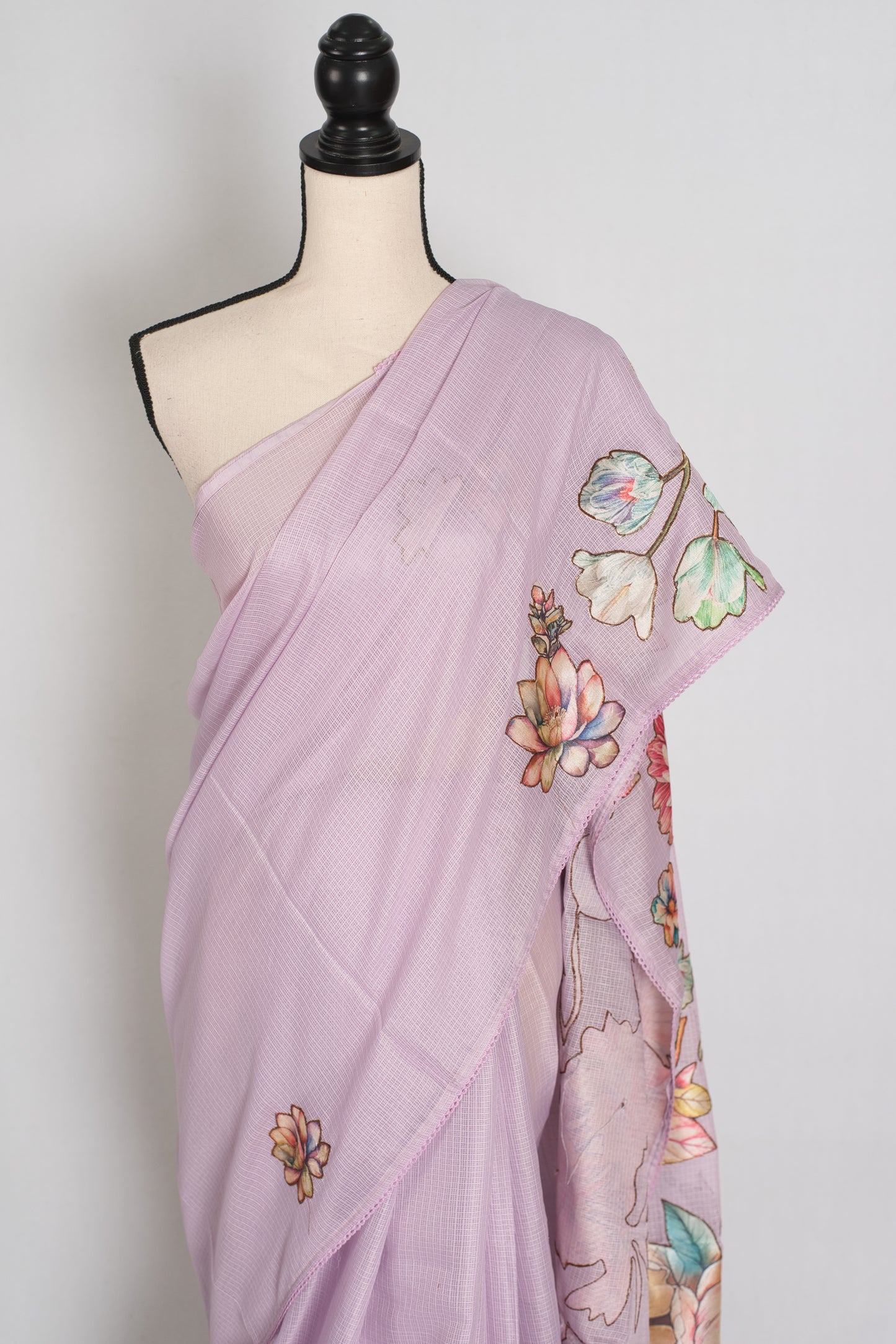 Mouli | Lavender Semi Silk Kota Saree with Designer Floral Applique Work image 5