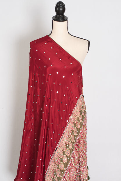 Mouli | Brick Red Mirror Work Partywear Ajrakh Saree | Soft Semi Modal Silk image 4