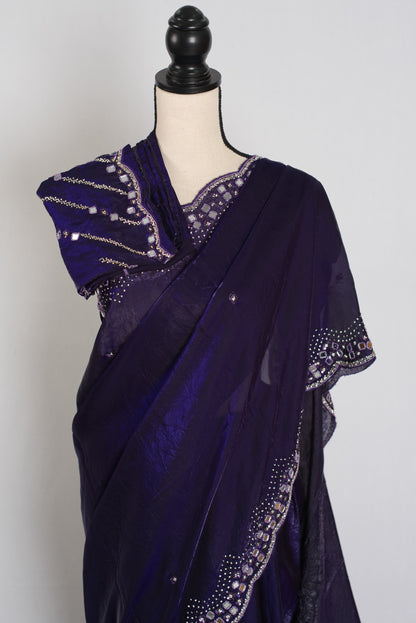 Aarohi : Purple Mirror Embroidery Soft Glass Tissue Partywear Saree image 3