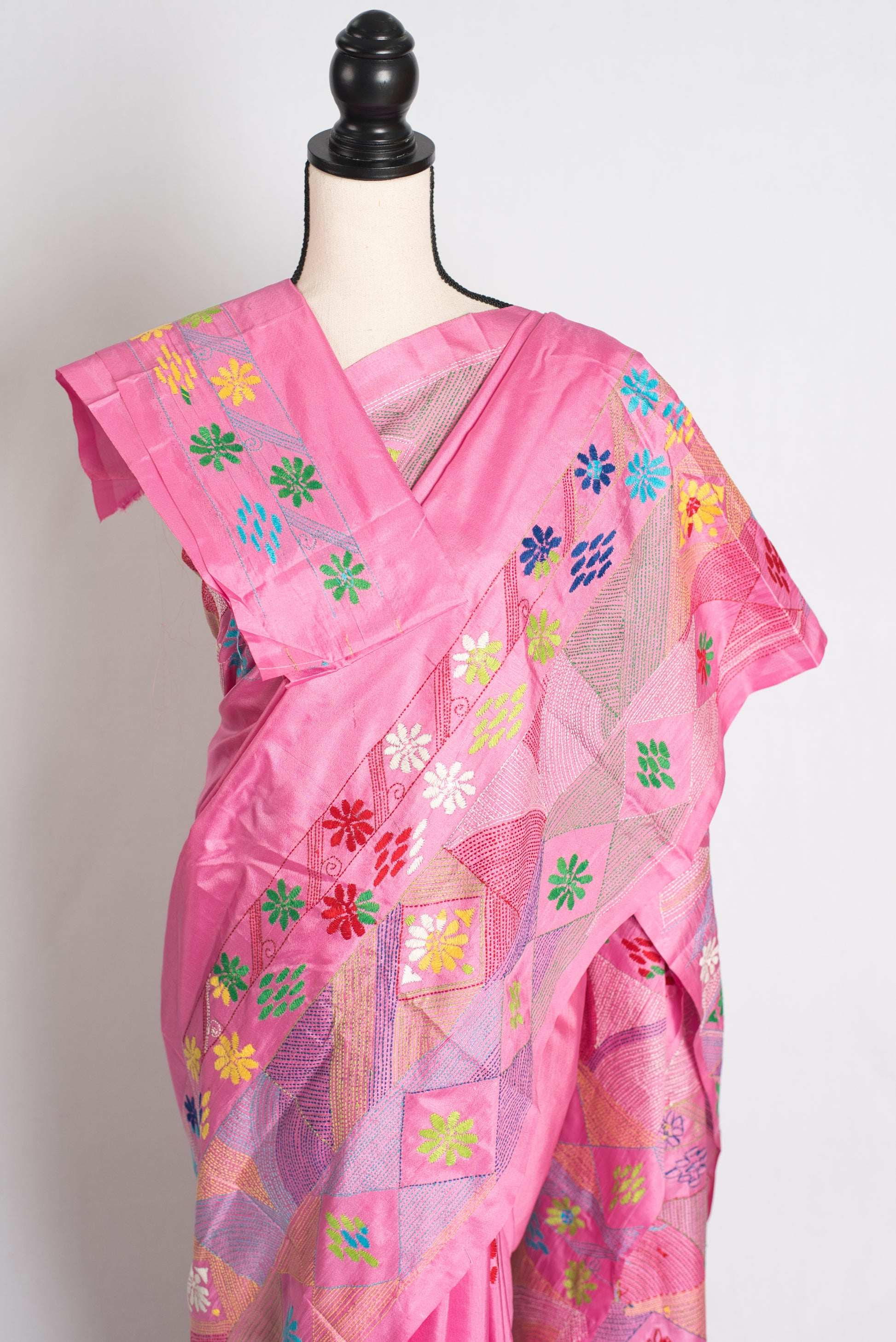 Amira : Pink Blended Silk Saree with Hand Embroidery Lambani Work Saree image 3