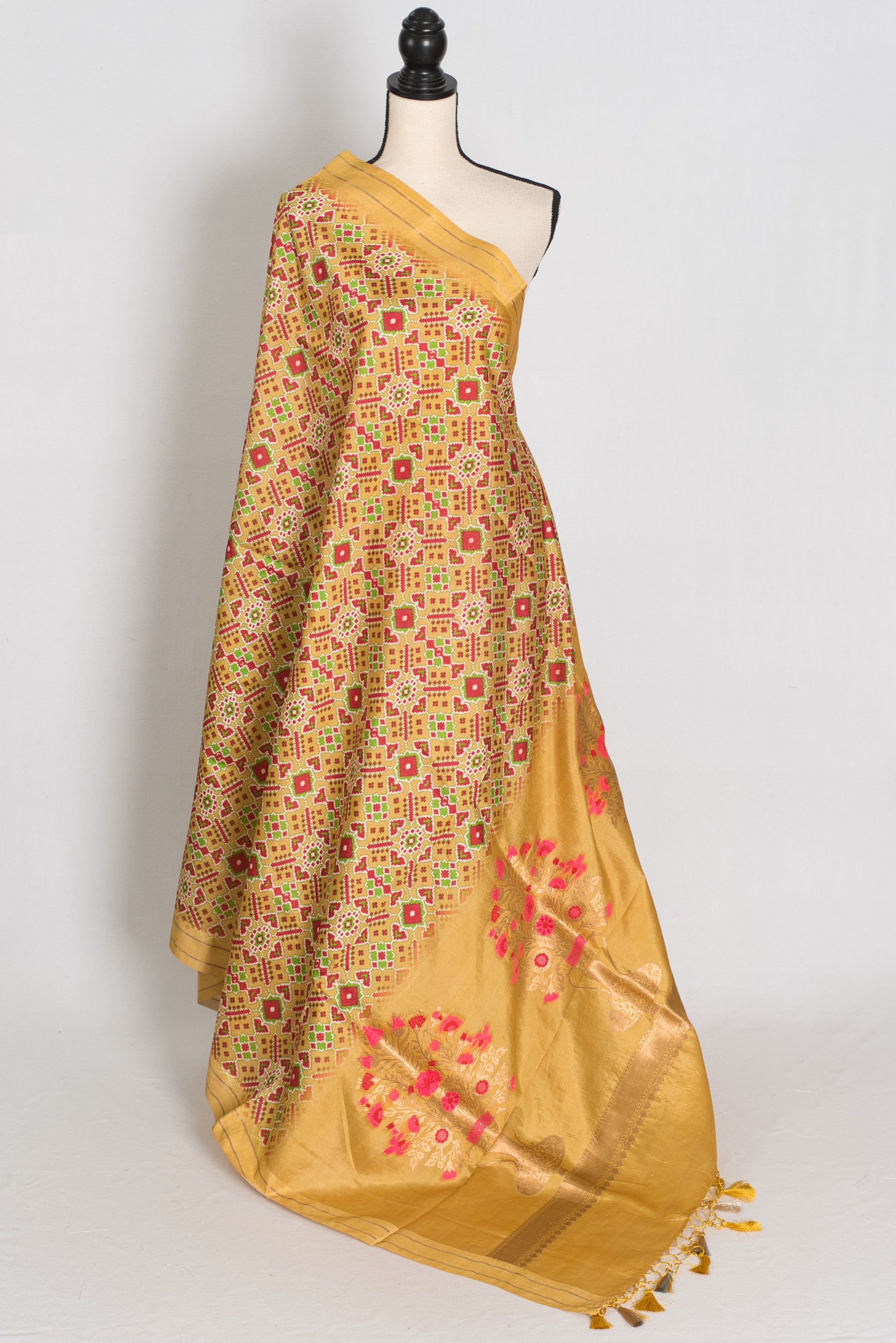 Naheed : Yellow and Gold Contemporary Ikkat Print Banarasi Katan Silk Saree image 1