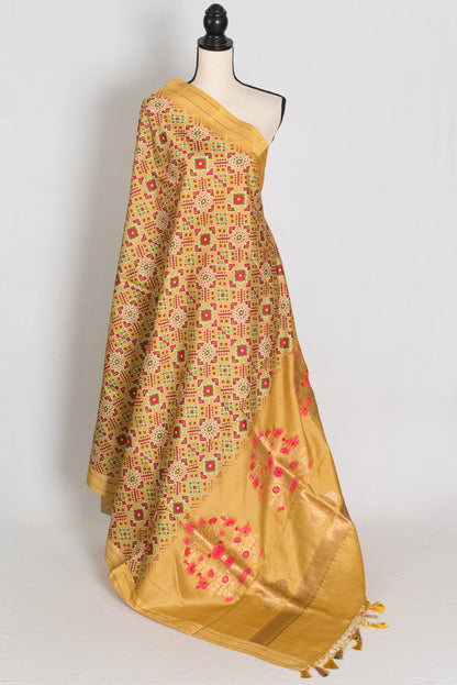 Naheed : Yellow and Gold Contemporary Ikkat Print Banarasi Katan Silk Saree image 1