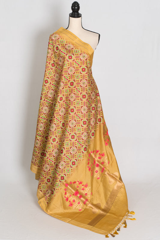 Naheed : Yellow and Gold Contemporary Ikkat Print Banarasi Katan Silk Saree image 1