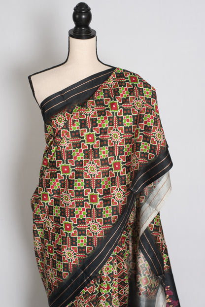 Kriti : Black and Gold Contemporary Ikkat Print Banarasi Katan Silk Saree image 6