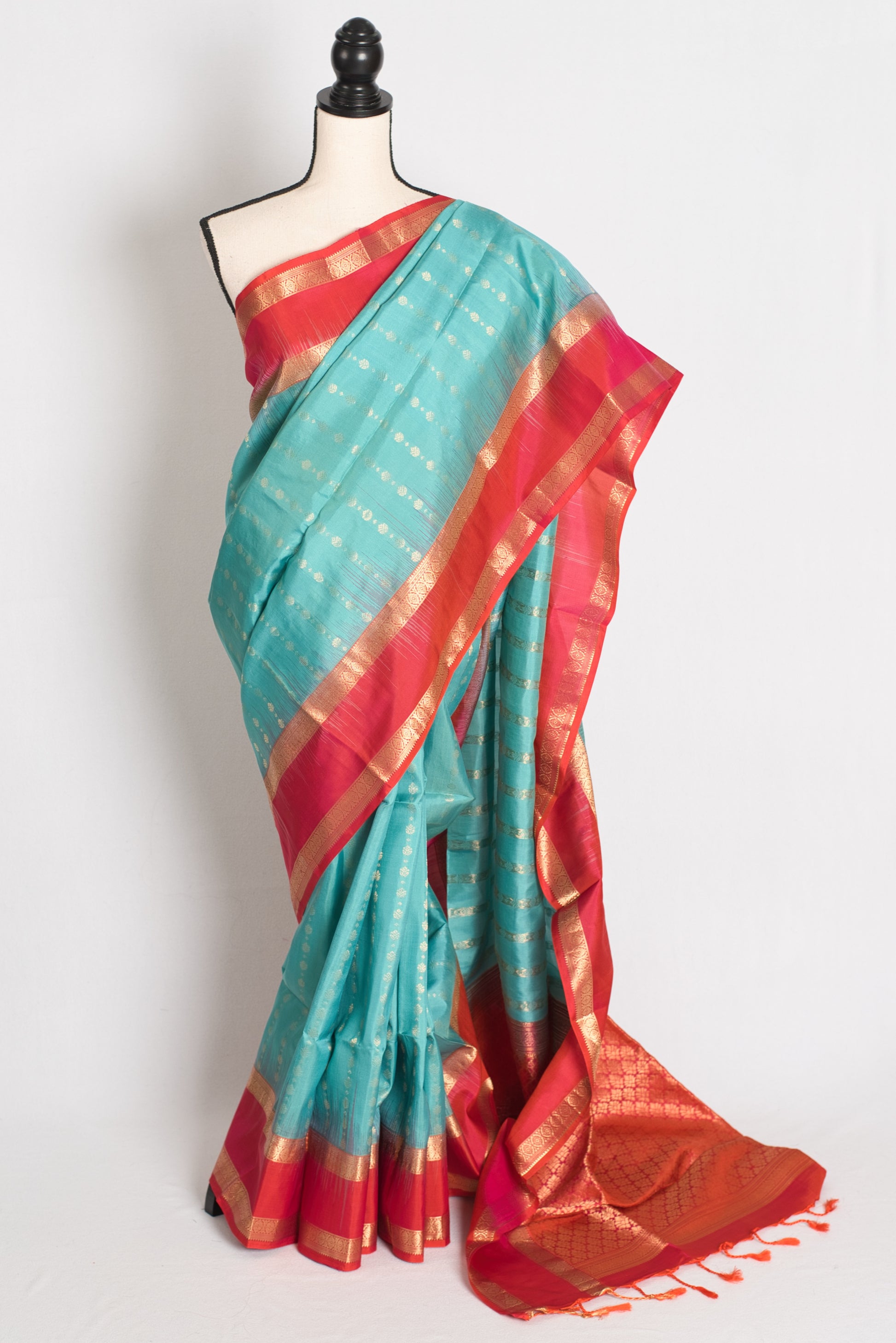 Asha : Blue and Orange Silk Mark Certified Kanchipuram Silk Saree image 0