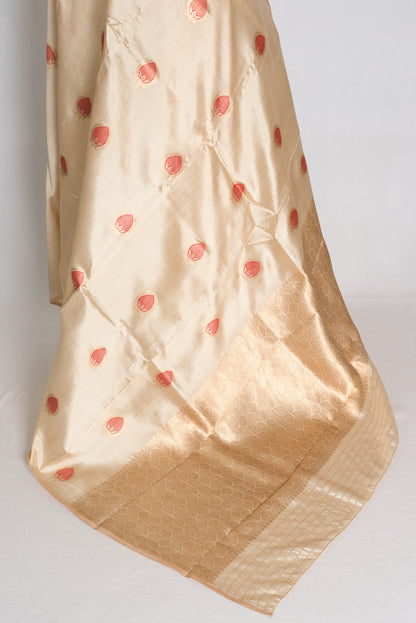 Cream and Red Banarasi saree — blouse piece