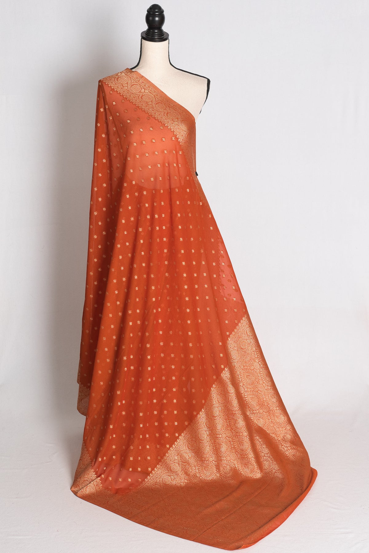 Mahi: Rust Brown Lightweight Semi Georgette Banarasi Saree with 38 Size Blouse image 3