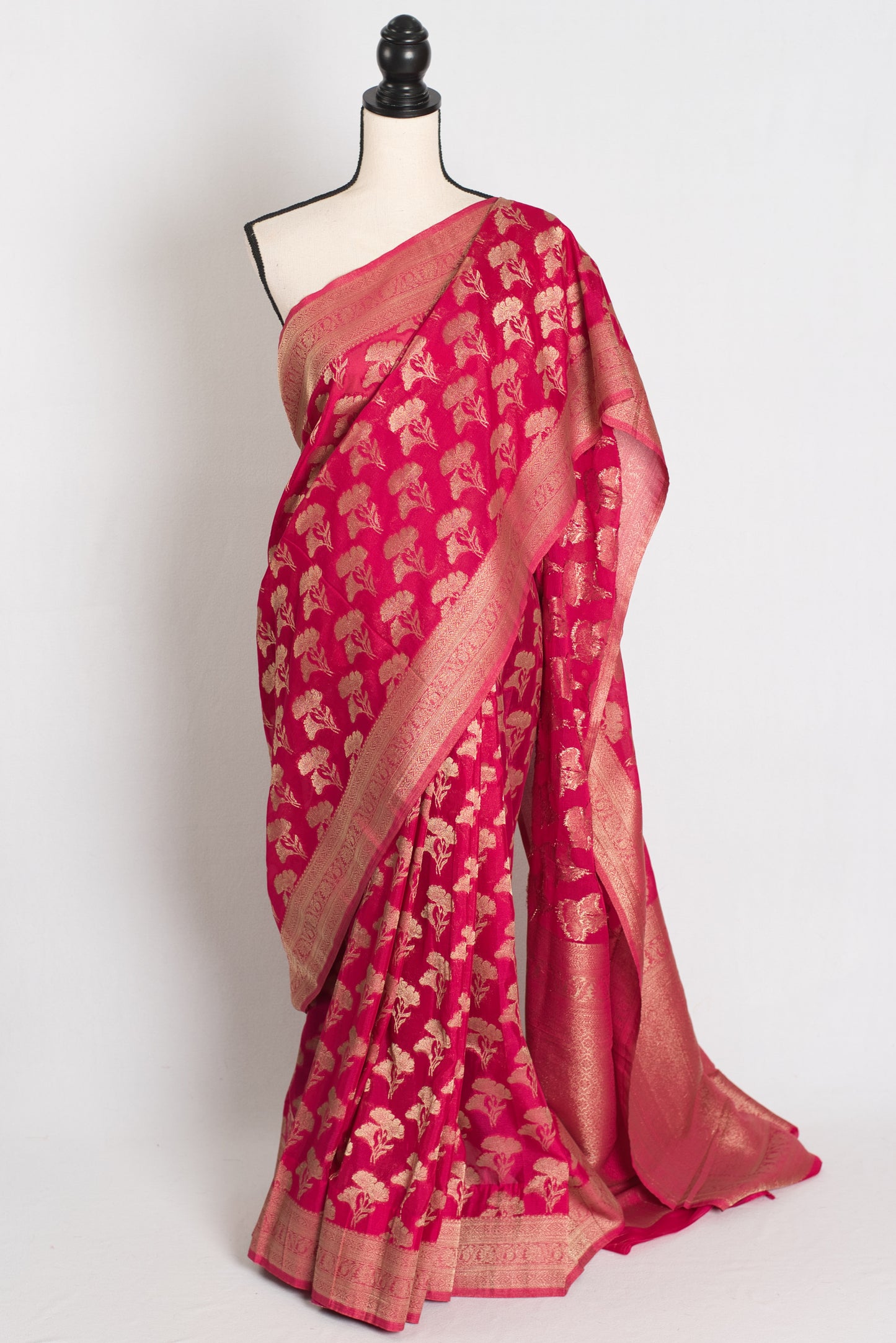 Sona : Semi Georgette Budget Friendly Banarasi Saree in Rani Pink image 0