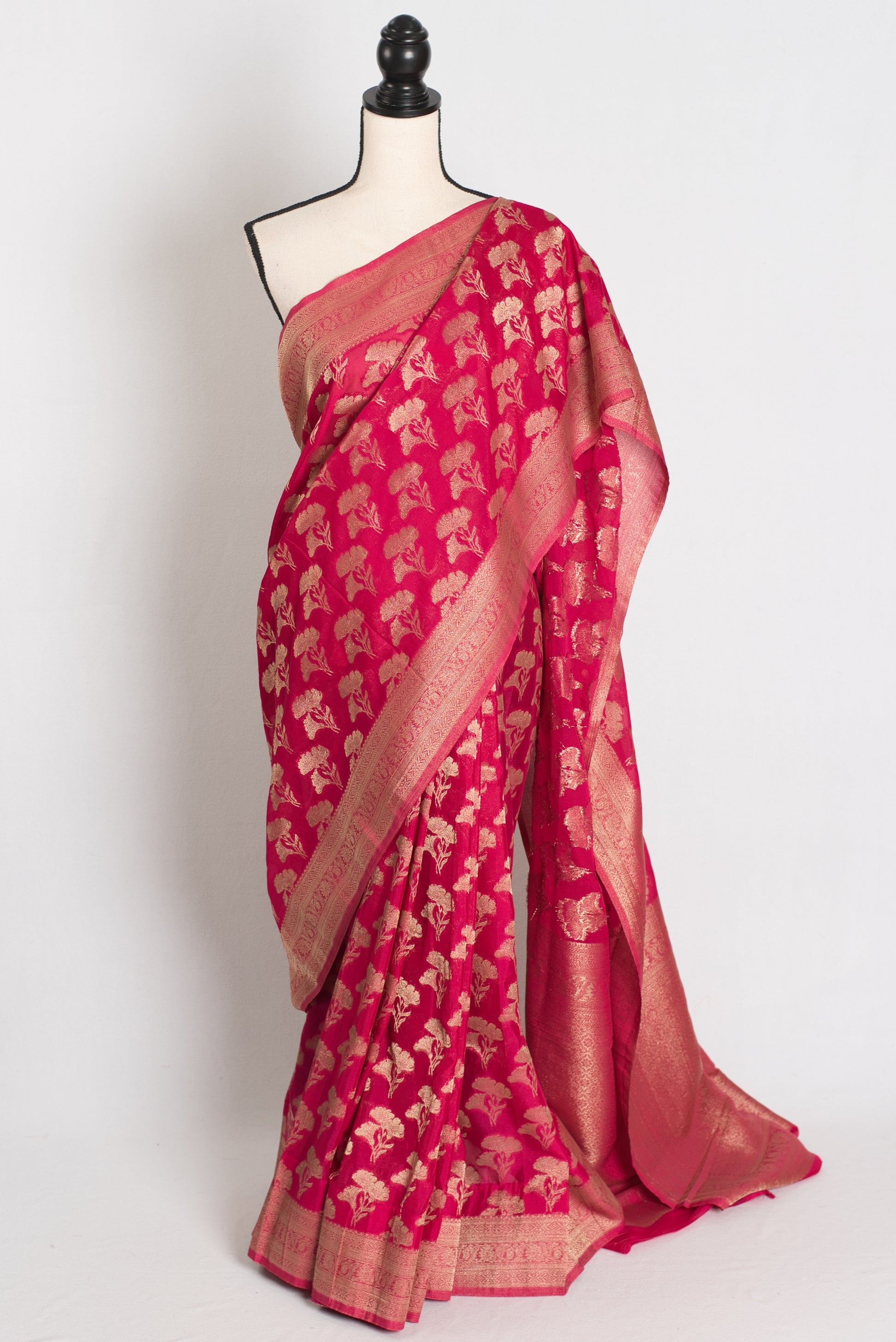 Sona : Semi Georgette Budget Friendly Banarasi Saree in Rani Pink image 0