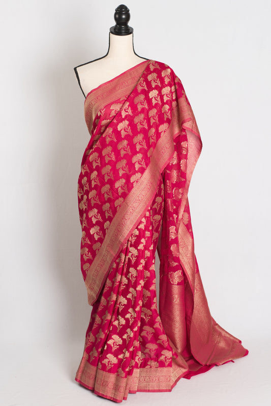 Sona : Semi Georgette Budget Friendly Banarasi Saree in Rani Pink image 0