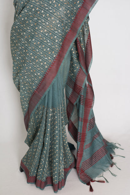 Bithi | Steel Grey Cotton Saree | Lightweight Bengali Heritage image 5