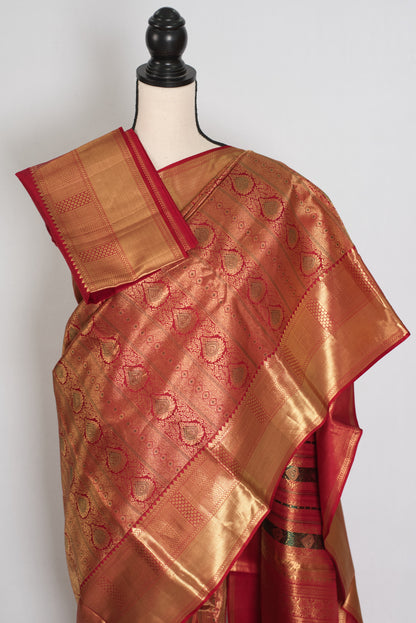 Brinda : Dark Red & Gold Bridal Kanjivaram Brocade Saree | Silk Mark Certified image 2
