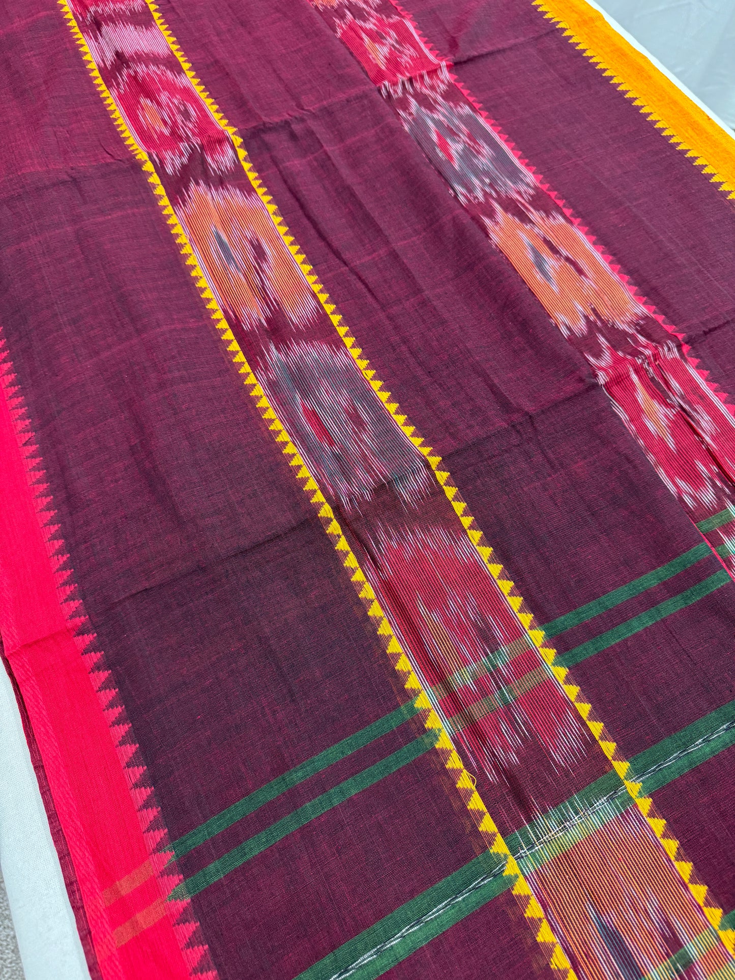 Mati : Maroon Soft Cotton Dhaniakhali Saree with Kotki Stripes image 4