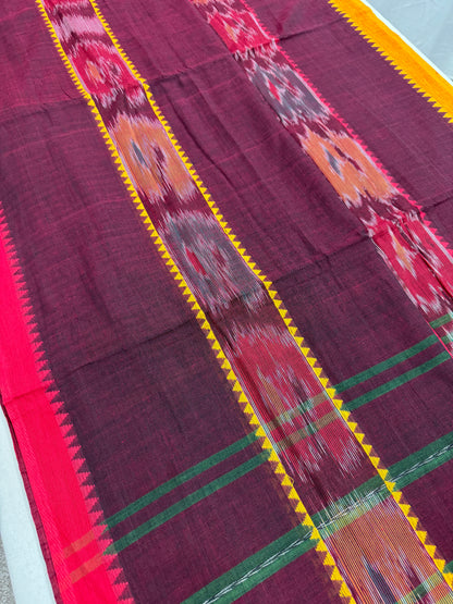 Mati : Maroon Soft Cotton Dhaniakhali Saree with Kotki Stripes image 4