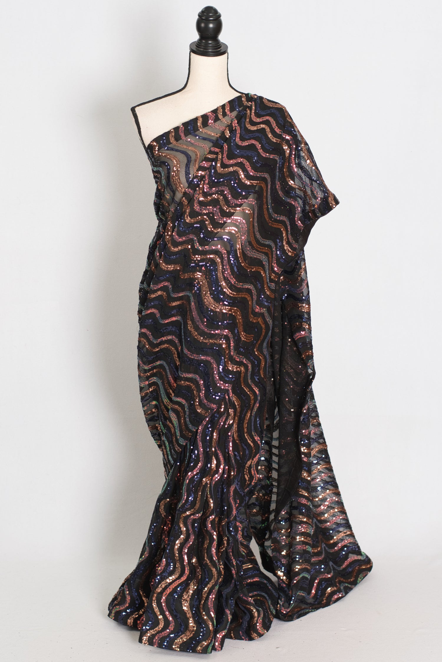 Emi | Black Sequin Cocktail Saree | Partywear with Pre-Stitched Size 38 Blouse image 0