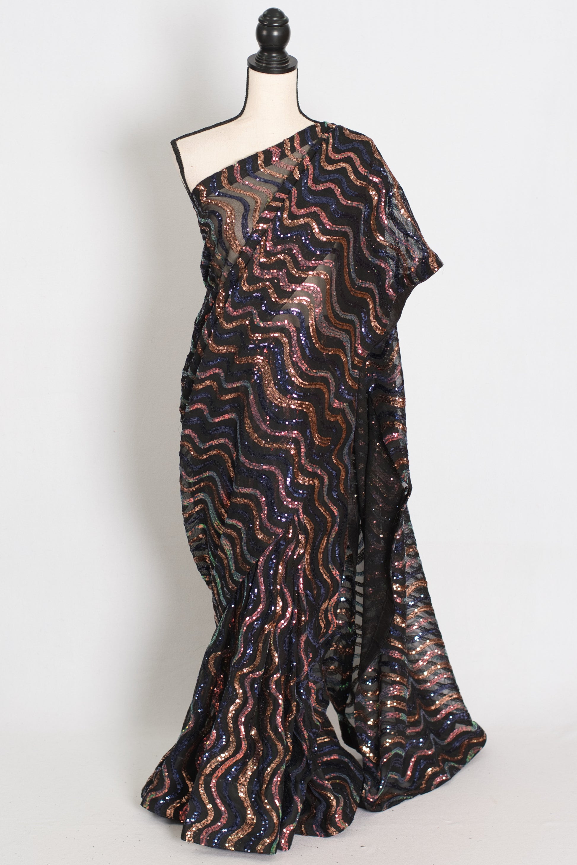 Emi | Black Sequin Cocktail Saree | Partywear with Pre-Stitched Size 38 Blouse image 0