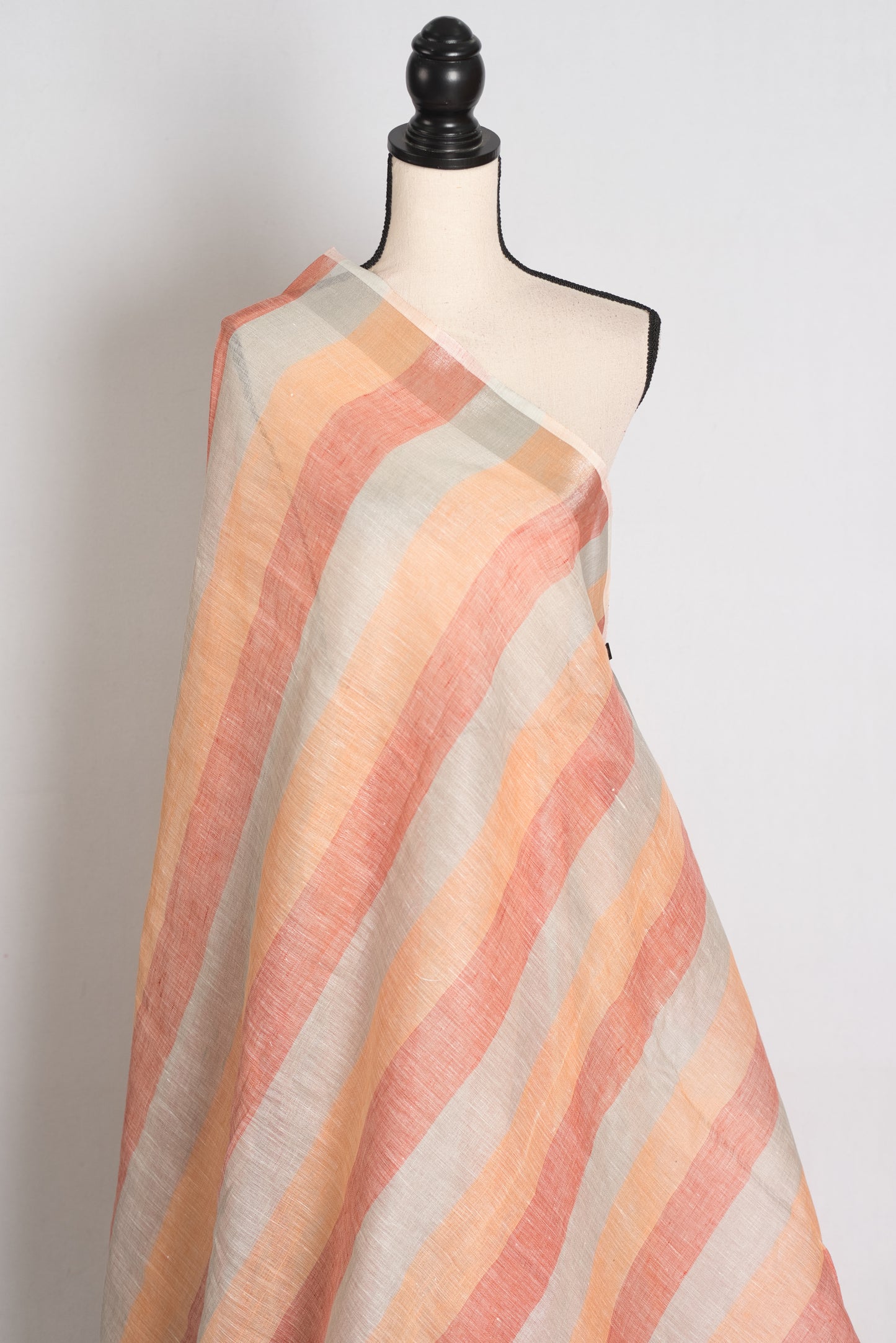 Priya : Pastel Orange and Powder Blue Lateral Striped Pure Linen Saree image 4