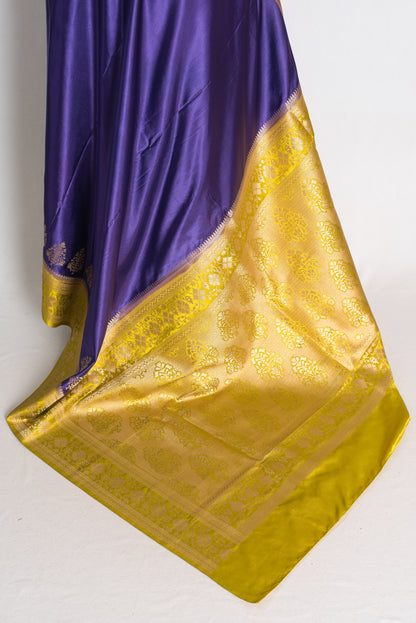Shruti: Purple and Green Semi Mashru Valkalam Banarasi Saree with 38 Size Blouse image 5