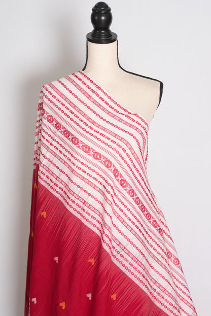 Stuti: Red and White Skirt Border Soft Cotton Dhaniakhali Bengali Saree image 3